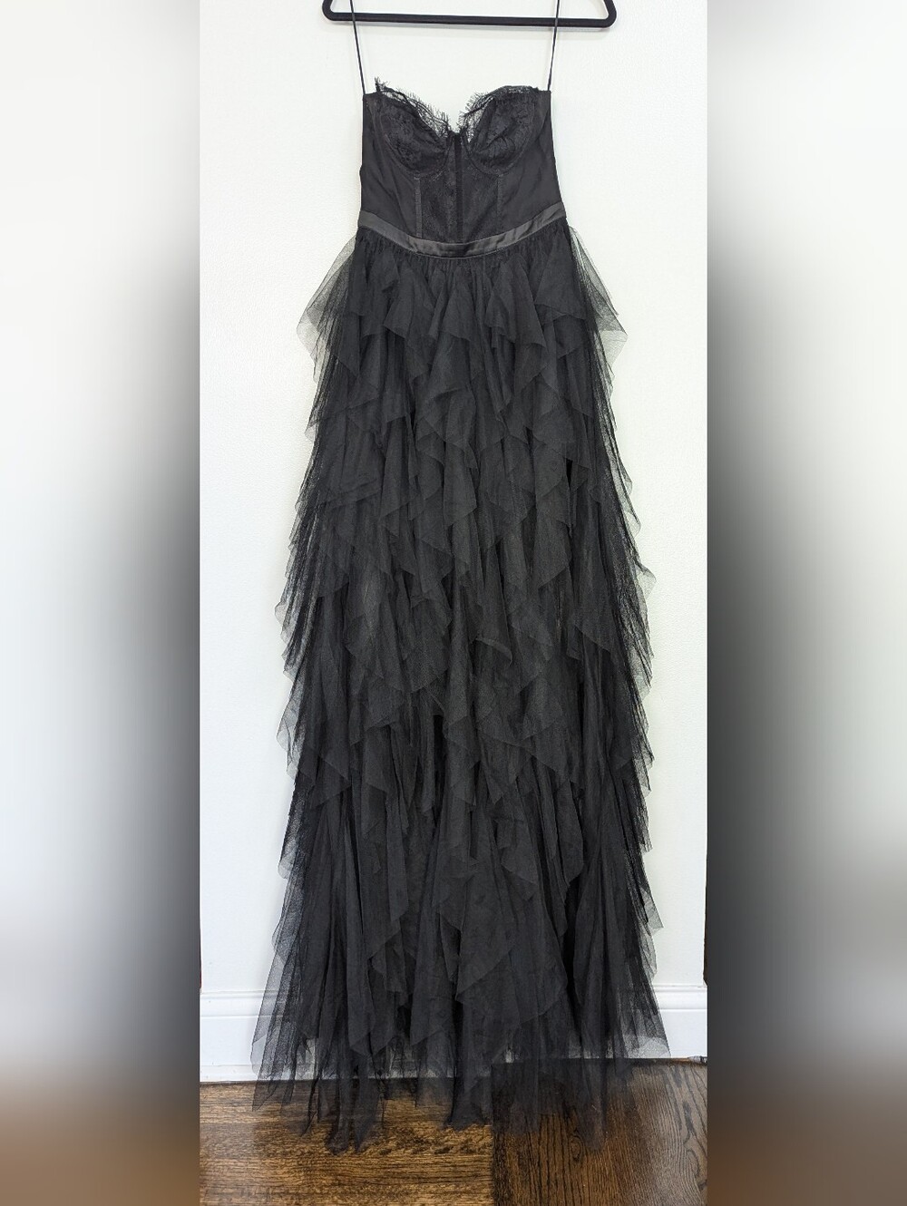 NWT Fashion Nova Anastasia Strapless Black Tulle Sheer Corset Maxi Dress Medium